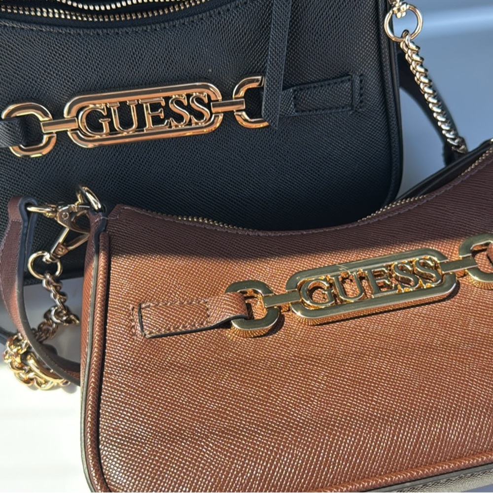 GUESS Black and Brown Chain-Link Shoulder Bag Duo